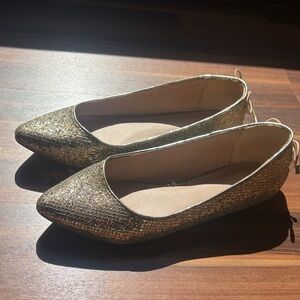 Mix No. 6 Gold Glitter Pointed Ballet Flats size 10 sparkle dressy casual women